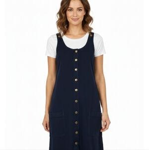 Vtg Bonnie Evens Plus Navy Velvet Feel  Overalls  Dress